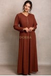 Rochie lunga Medina din tricot caramiziu, cu nasturi si cordon